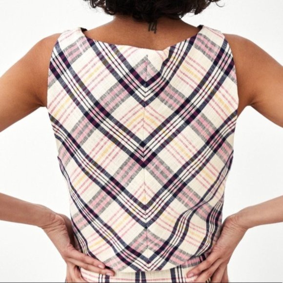 NWOT Zara checkered plaid crop top with knot bow & keyhole detail, S - Picture 9 of 14